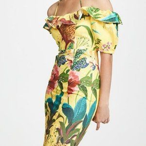 FARM Rio Golden Jungle Floral Linen Midi Dress